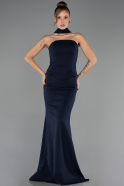 Lacivert Straplez Yaka Peplum Uzun Balık Abiye Elbise ABU6575