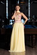Sarı Payetli Straplez Yaka Peplum Uzun Şifon Abiye ABU6391