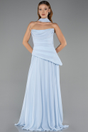 Buz Mavisi Straplez Peplum Kesim Uzun Şifon Abiye Elbise ABU5763