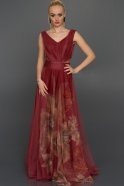 Uzun Bordo Desenli Abiye ST5253