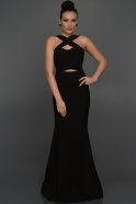 Uzun Siyah Balık Abiye Elbise W6007