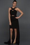 Siyah Belden Tül Detaylı Elbise ABK104