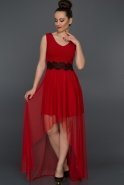 Uzun Kırmızı V Yaka Tüllü Elbise AR36822