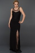 Uzun Siyah Dantel Detaylı Elbise AR36851