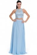 Uzun Mavi Taşlı Abiye F2600T