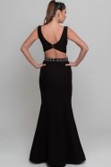 Uzun Siyah Sırt Dekolteli Balık Abiye Elbise S4370