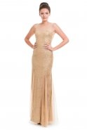 Uzun Gold Abiye Elbise C3277