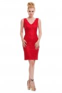 Kısa Kırmızı Dantelli Elbise A60238