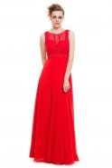 Uzun Kırmızı Dekoltesiz Mezuniyet Elbisesi S3988