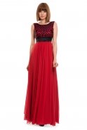 Uzun Bordo Abiye Elbise F961