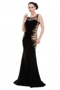 Uzun Siyah-Gold Abiye Elbise C3005