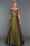 Olive Taşlı Prenses Abiye Elbise C7298