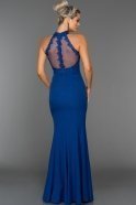 Uzun Saks Mavi Balık Abiye Elbise T2828