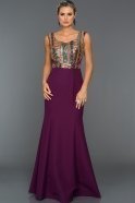 Uzun Violet-Turuncu Payetli Abiye Elbise C7176