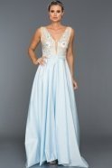 Uzun Mavi Şık Prenses Abiye Elbise CR624