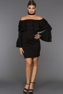 Siyah Omuz Dekolteli Elbise D9226