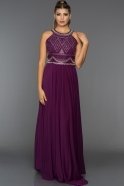 Uzun Violet Dekoltesiz Abiye Elbise W6026