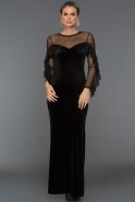 Siyah Kadife Uzun Kollu Elbise AR36992