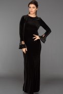 Siyah Uzun Kol Kadife Elbise AR37000