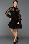 Siyah Uzun Kollu Tasarım Elbise WB2076