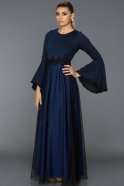 Saks Mavi Uzun Kollu Dekoltesiz Elbise AR38155