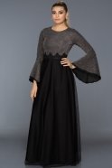 Siyah-Gümüş Uzun Kollu Dekoltesiz Elbise AR38155
