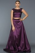 Uzun Violet İki Parça Prenses Abiye Elbise C7248