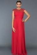 Kırmızı Dekoltesiz Uzun Abiye Elbise L6038