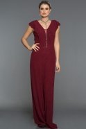 Bordo Kolye Detaylı Simli Tulum C7241