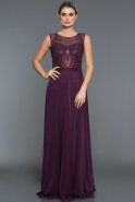 Uzun Violet Taşlı Abiye Elbise ABU333