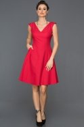 Kırmızı V Yaka Mezuniyet Elbisesi L8036