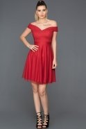 Kırmızı Kayık Yaka Mezuniyet Elbisesi ABK015
