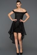 Siyah Kayık Yaka Mezuniyet Elbisesi ABK020