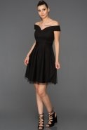 Siyah Kayık Yaka Mezuniyet Elbisesi ABK015