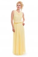 Uzun Sarı Abiye Elbise T2131