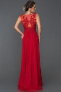 Kırmızı V Yaka Uzun Abiye Elbise ABU301