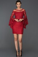 Kırmızı Dantelli Davet Elbisesi ABK084