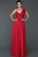 Kırmızı Şifon Uzun Abiye Elbise ABU099
