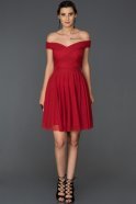 Kırmızı Kayık Yaka Tüllü Elbise ABK008