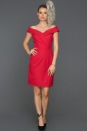 Kırmızı Kayık Yaka Davet Elbisesi ABK129