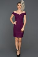 Violet Kayık Yaka Davet Elbisesi ABK129