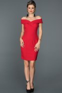 Kırmızı Kayık Yaka Davet Elbisesi ABK080