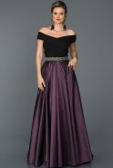 Violet Kayık Yaka Tafta Kumaş Abiye ABU205