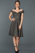 Siyah-Gümüş Kayık Yaka Simli Elbise ABK111