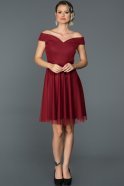 Bordo Kayık Yaka Mezuniyet Elbisesi ABK015