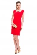 Kısa Kırmızı Dekoltesiz Elbise T2082
