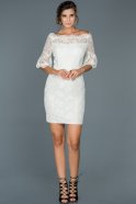 Beyaz Kayık Yaka Dantelli Elbise ABK187