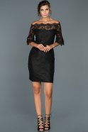 Siyah Kayık Yaka Dantelli Elbise ABK187