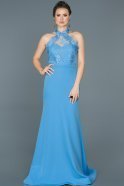Mavi Dantel Detaylı Şık Elbise ABU415