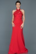 Kırmızı Dantel Detaylı Şık Elbise ABU415